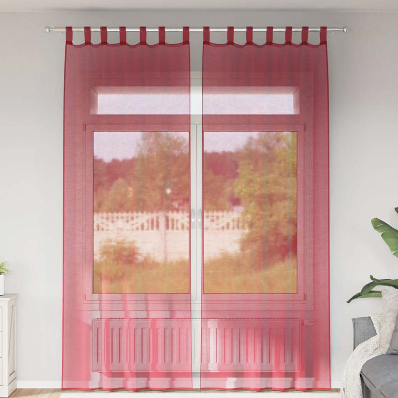 Voile Curtains With Rod Pockets 2 Pcs, 140cm Width x 175cm Drop, Wine Red