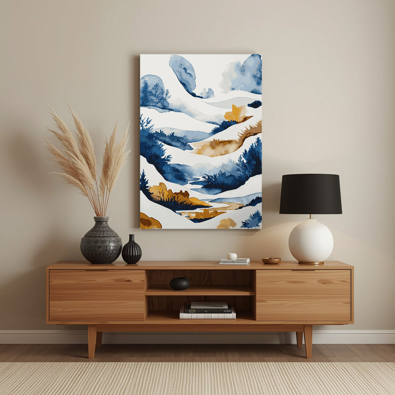 Aquarelle paysage 34, art mural en métal beige, H 14 po x l 11 po