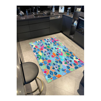 Tapis bleu lavable moderne Modern