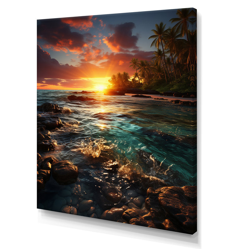 Plage, coucher de soleil, sérénade sur toile, L 12 po x H 20 po, Toile tendue