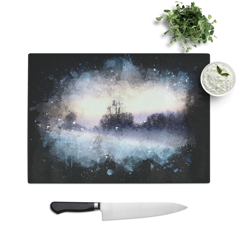 Tempered Glass Trees at Wintertime in Slovakia Paint Splash Chopping Board, 28.5 cm x 39 cm