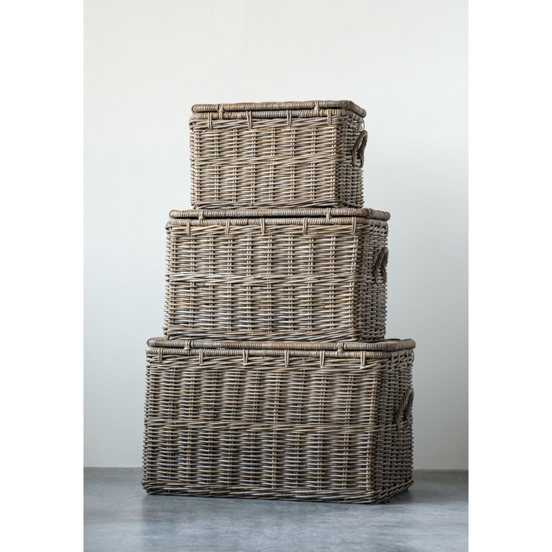 Paniers en rotin avec couvercle et boucles