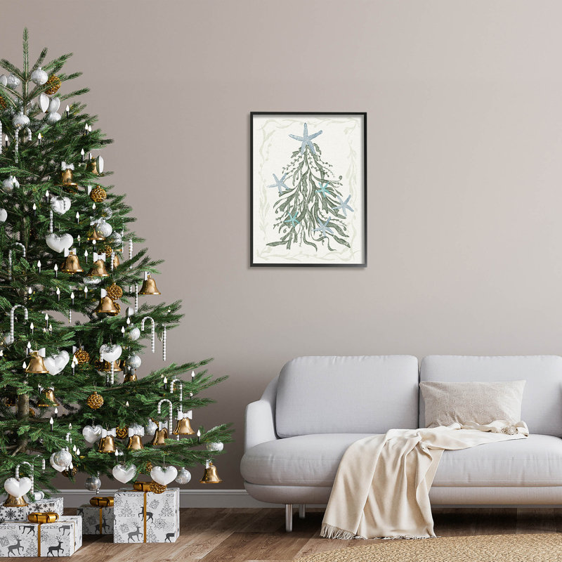 Arbre de Noël nautique Sea at-290, H 30 po x l 24 po x P 1,5 po, Giclée encadrée noir minuit