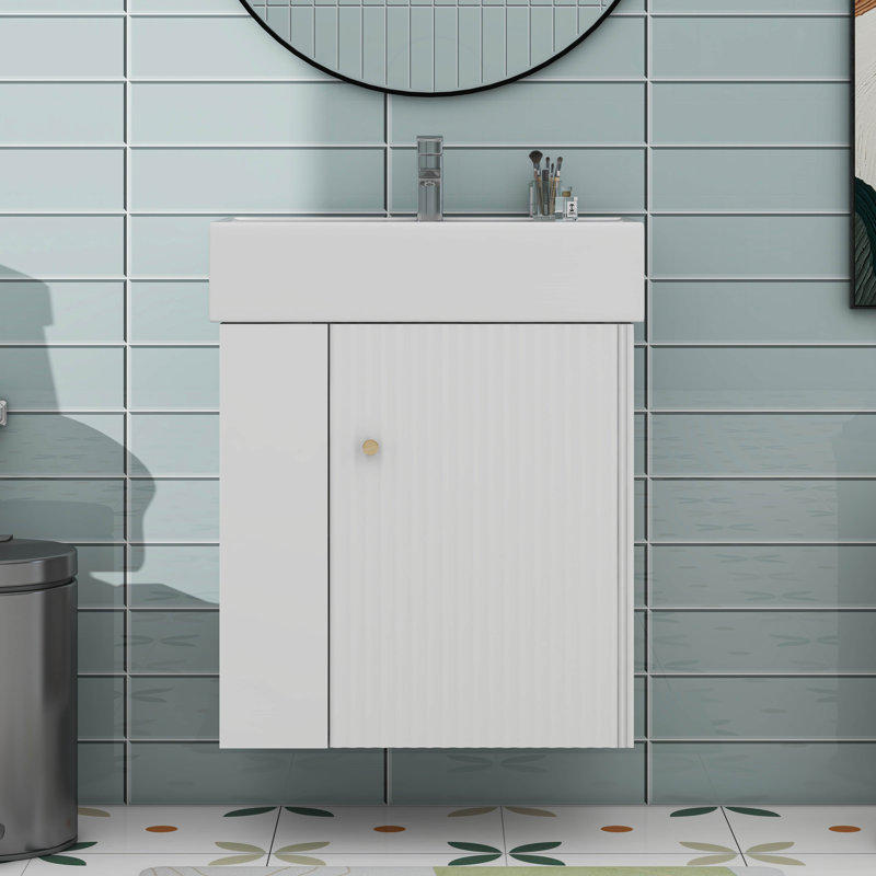 Meuble-lavabo flottant moderne avec lavabo en céramique - Rangement à gauche