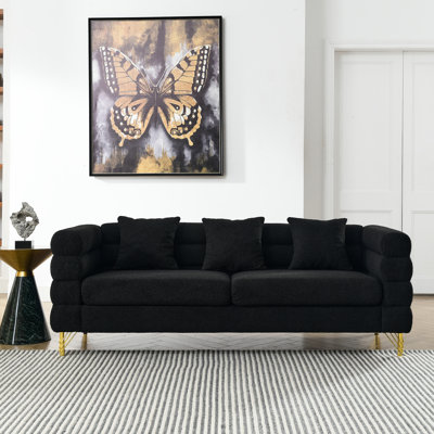 3 places noir 81 pouces pour le bureau, coussins confortables, design moderne épuré, structure en métal, support en métal