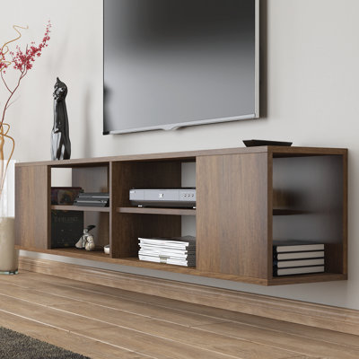 Meuble télé flottant moderne Rosita pour téléviseur de 80 po ou moins, console murale minimaliste, finition noyer