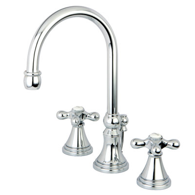Kingston Brass Governor Two-Handle 3-Hole Deck Mount Widespread Bathroom Faucet with Brass Pop-Up Drain