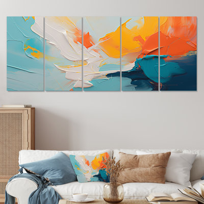 «Blue and Orange Paint Expression II», ensemble de 5 peintures murales abstraites