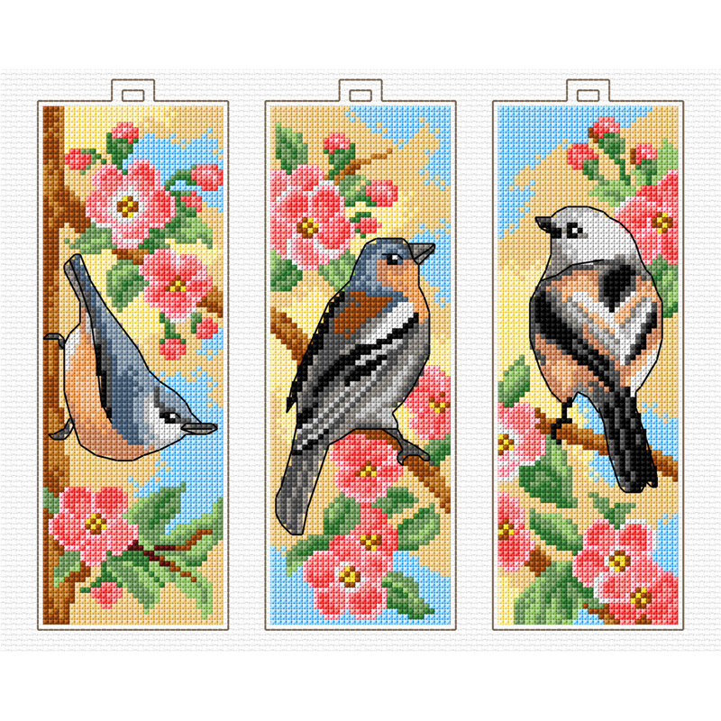 Kit de point de croix compté avec toile en plastique signets Spring Birds 8720