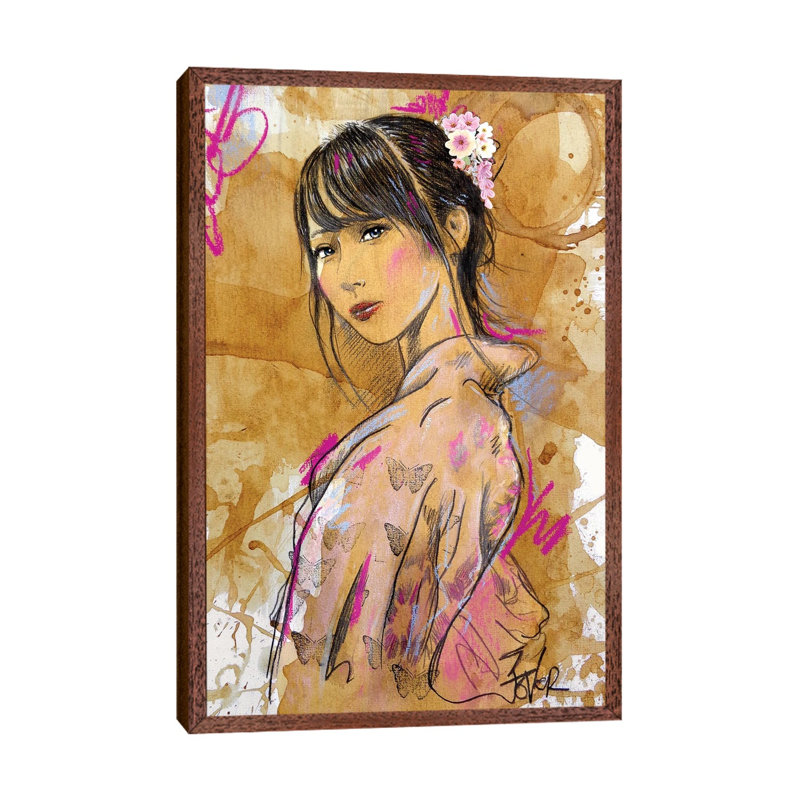 Sakura by Loui Jover - Painting on Canvas, 66.04 cm H x 45.72 cm W, Classic Brown Wood Framed