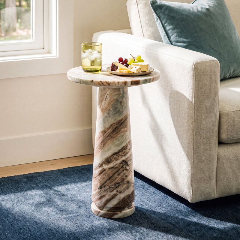 Alysson Marble Top End Table, White Brown