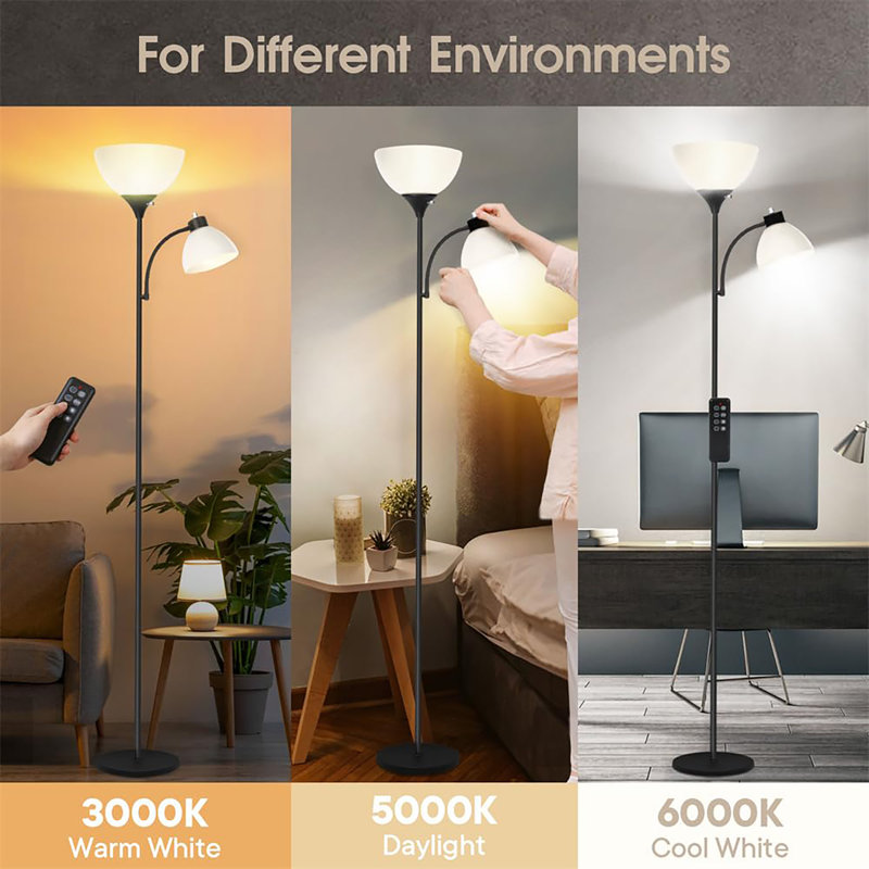 Lampe sur pied 70 po pour salon, Noir, noir, noir, noir