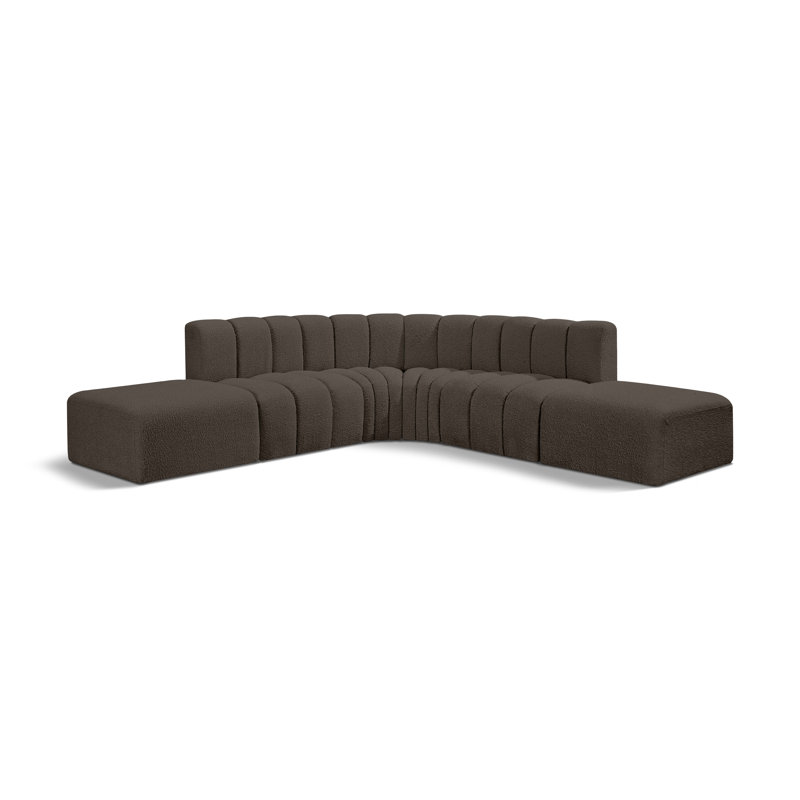 Issic Upholstered Curved Sectional with Ottoman Reversible, Brown Boucle Fabric