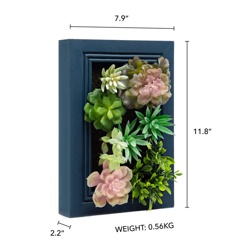 Ensemble de 12 plantes artificielles succulentes dans un pot de fleurs / vase décoratif 11,8 po, Bleu marine