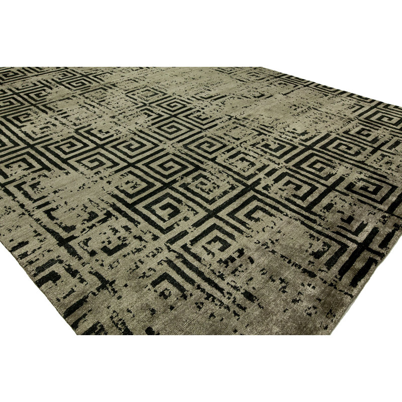Linneus Abstract Area Rug in Black/Beige, Rectangle 4' x 6'