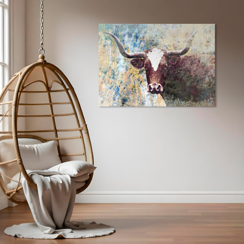 «Long Horns», impression encadrée sur toile par ChiChi Décor, H 16 po x l 20 po, Toile tendue