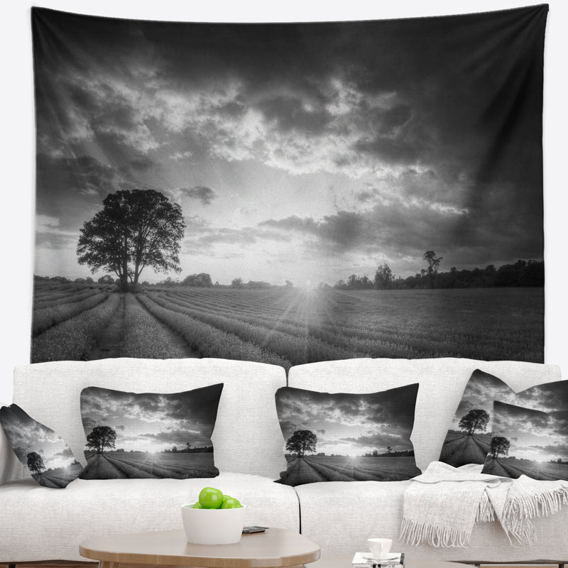 Tapisserie paysage champêtre noir et lavande, H 78 po x l 92 po