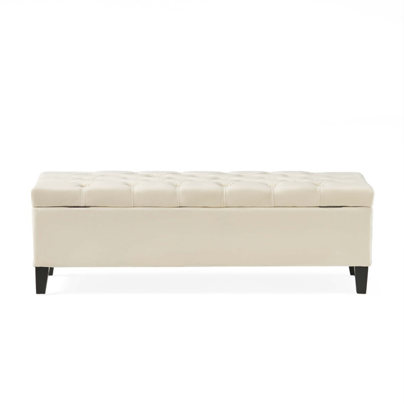 Button - Tufted And Diamond - Stitched Storage Ottoman, Beige
