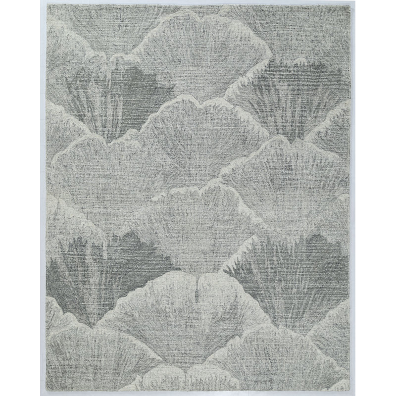 Gingko Hand Tufted Gray Area Rug, Rectangle 7'6" x 9'6"