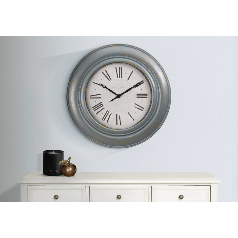 Horloge murale ronde 30 po, grande horloge murale, bleu antique, transitionnel