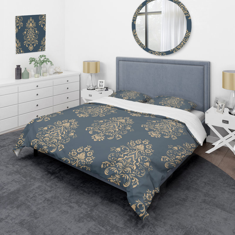 Damas bleu - ensemble de housse de couette abstrait - microfibre de polyester