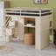 Structure de lit mezzanine avec garde-robe intégrée, bureau d'étude, tablettes de rangement-691665744