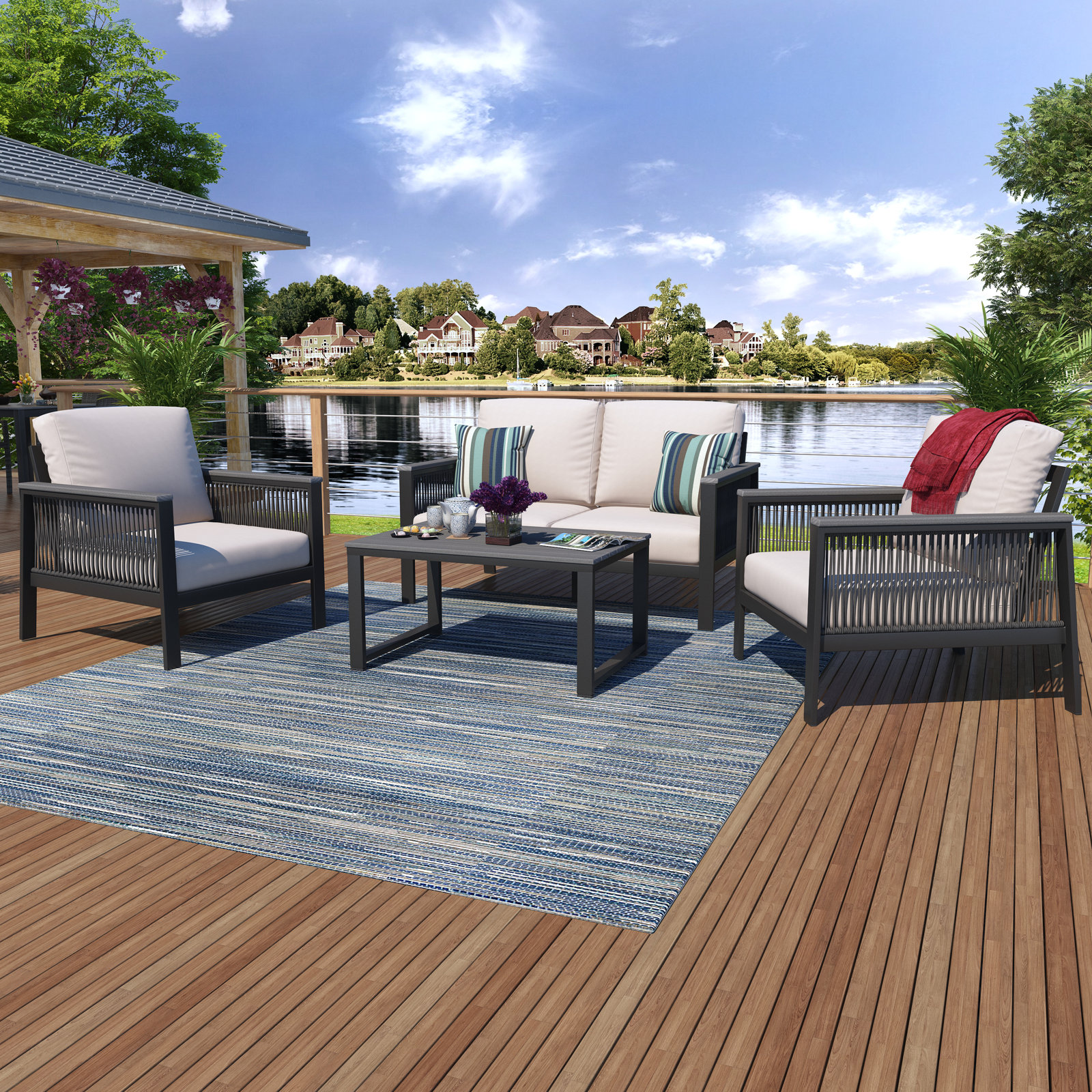 Townsend 4-Person Patio Seating Group, Canvas White/Rope Gray