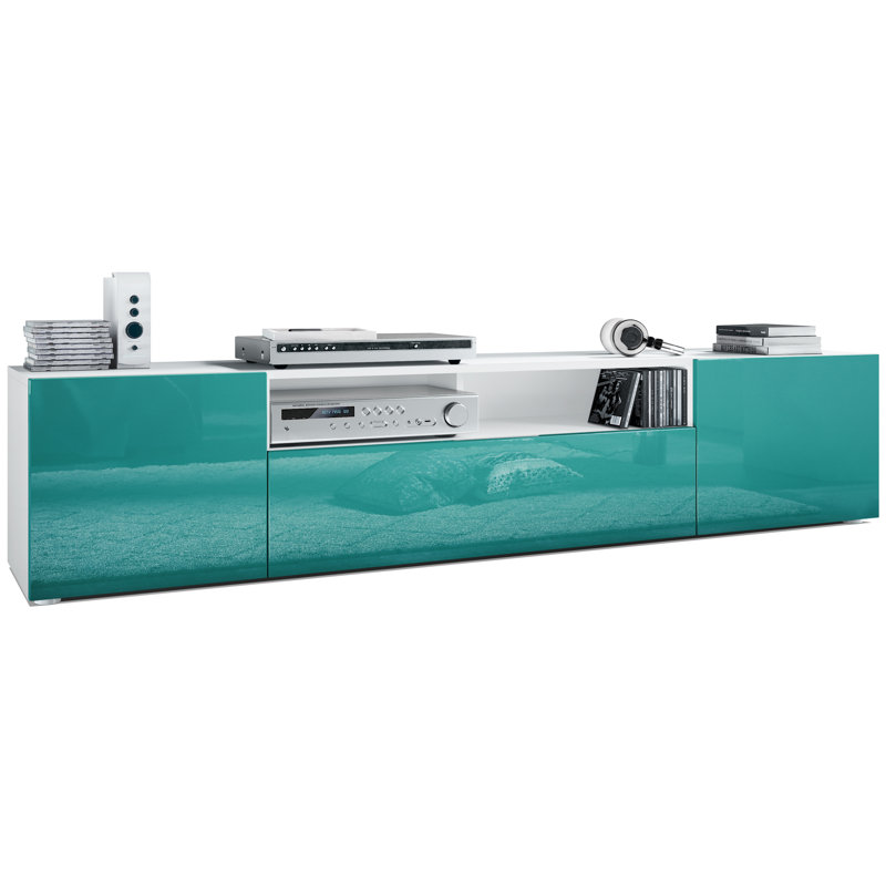 Akaki Unfinished TV Stand for TVs up to 78", Petrol front/White top