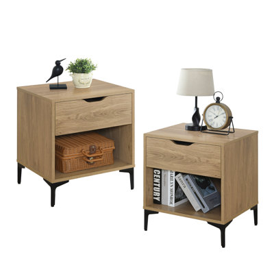 Ensemble de 2 tables de chevet 1 tiroir Nova, tables de chevet avec tiroirs de rangement, tables de chevet compactes en bois pour chambre à coucher, table de bout ou table d'appoint pour le salon, P 15,7 po x l 18,9 po x H 21,2 po, chêne