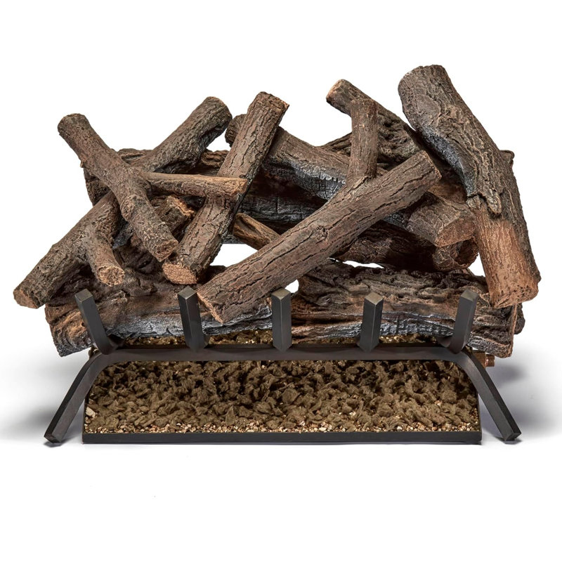 Bluegrass Living Vented Natural Gas or Propane Fireplace Log Set With Remote Control Kit  - 24 in. Rustic Oak, 55,000 BTU - Model# BVL24-3-RO