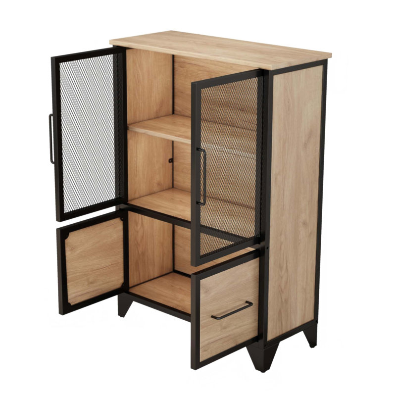 Élégante armoire de rangement avec 4 portes en fer, une tablette réglable et un cadre en métal robuste pour une utilisation polyvalente à la maison