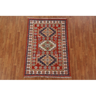 Tapis oriental en laine Kazak noué à la main 4 x 6