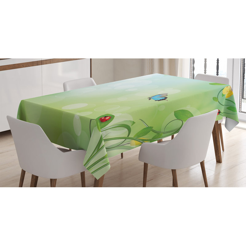 Nappe coccinelle, motif printanier avec fleurs, coccinelles et papillons, imprimé Morph, couverture de table rectangulaire pour décor de cuisine de salle à manger, 60 po x 84 po, vert pâle