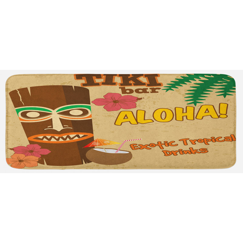 Tapis de cuisine à style vieilli et flore polynesian avec boisson tropicale