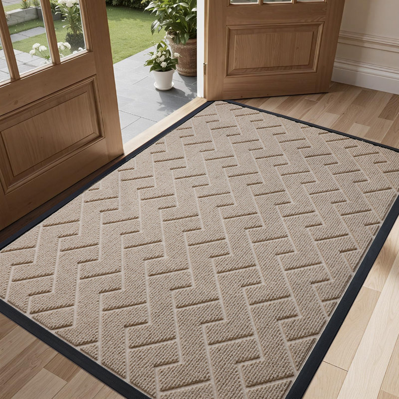 Tapis géométrique d'extérieur Welcome, Kaki, L 23 po x L 35 po