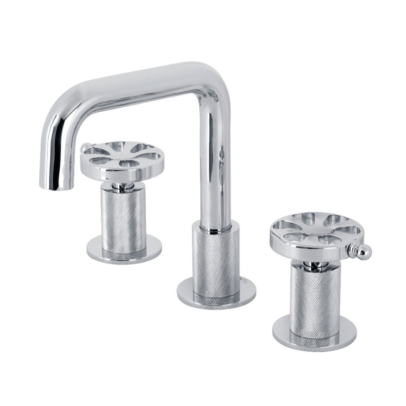 Kingston Brass Belknap Two-Handle 3-Hole Deck Mount Widespread Bathroom Faucet with Push Pop-Up Drain, Polished Chrome