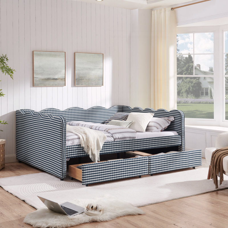 Queen Size Cozy Gingham Daybed, Navy Blue