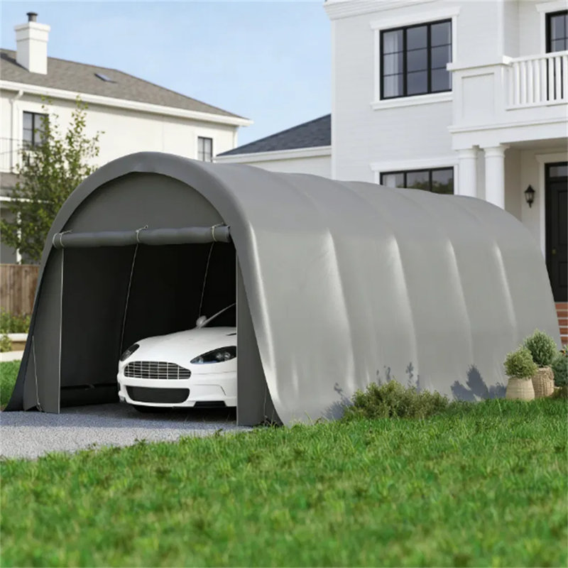Abri de voiture portable, garage/abri de voiture entièrement fermé avec structure en acier galvanisé, gris foncé