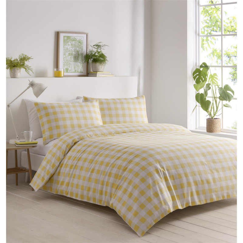 Gingham Set, King Duvet Cover + 2 King Shams, Yellow/White
