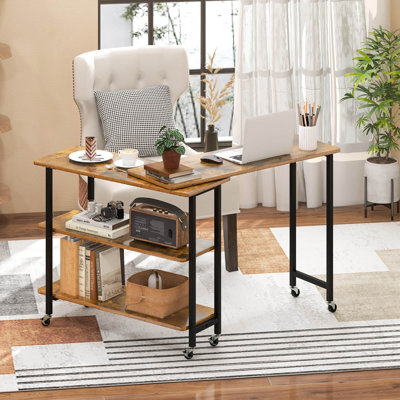 17 Stories 360° Rotatable Sofa Side Table L-shaped Laptop Desk Snack Table Withshelf Patented by 17 Stories