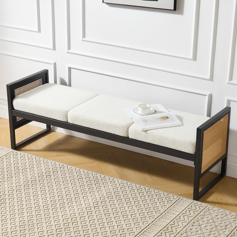 56.7" Boucle Fabric Upholstered Bench, White