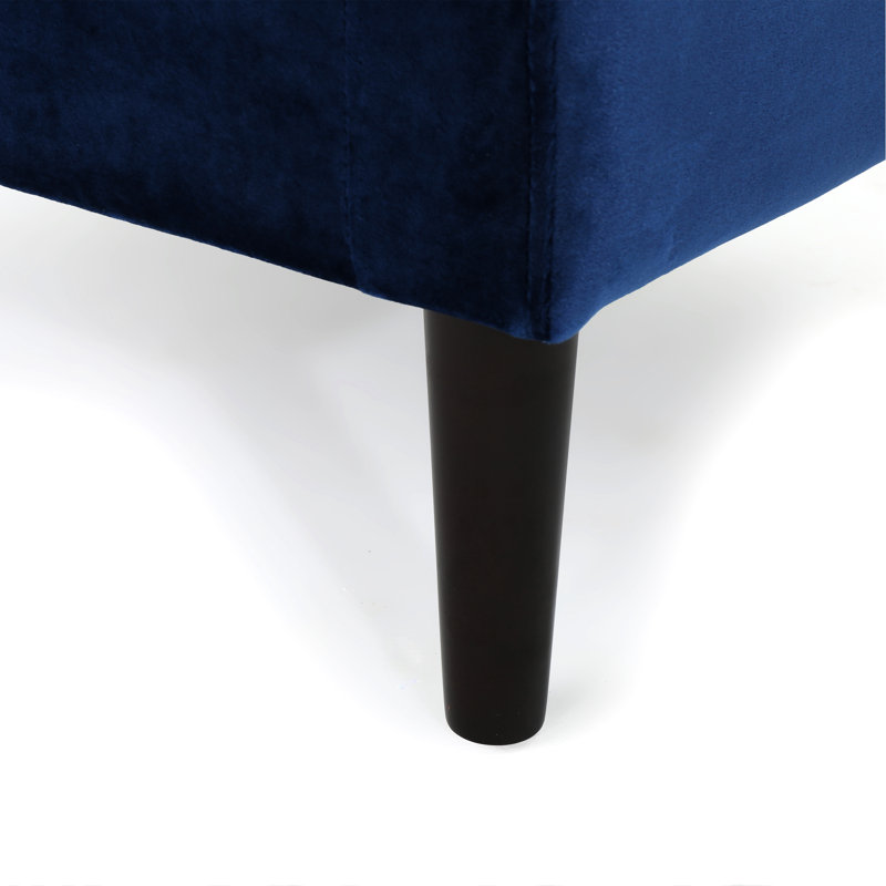 Boutonné en velours bleu marine, reposant sur des pieds en bois de bouleau fiables, tissu en velours, debout
