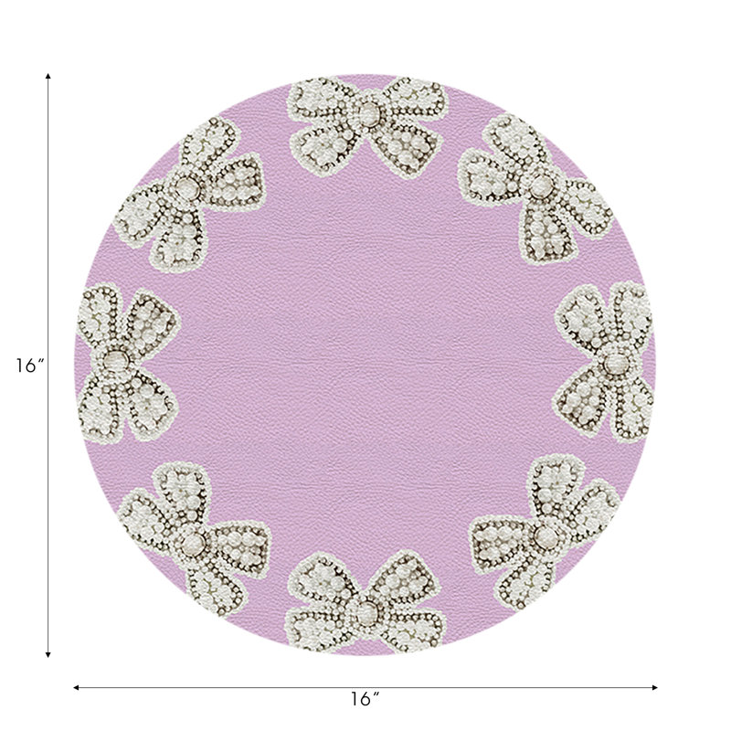 Pearl Bow Vegan Leather Round Pebble Placemat, Lilac