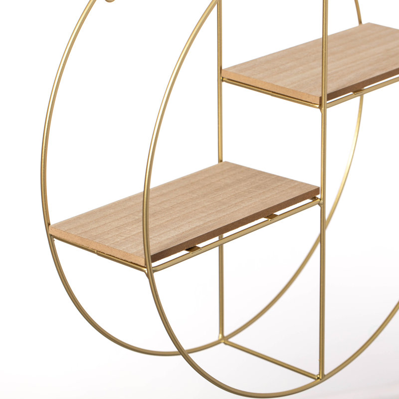Mercer41 Elegant 2-tier Decorative Floating Circular Silhouette Wall Shelf - Circular Metal And Wood Wall-mounted Shelf For Entryway, Bathroom, Bedroom, And Living Room Decor, Gold Finish