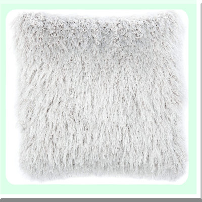 Silver Shaggy Chic Home Decor Pillow Set - Metallic Cushion Pair