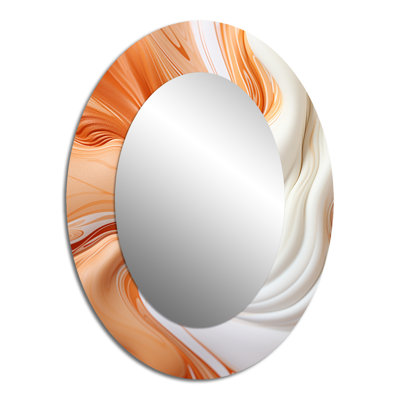 Orange And White Paint Waves - Modern Oval Wall Mirror