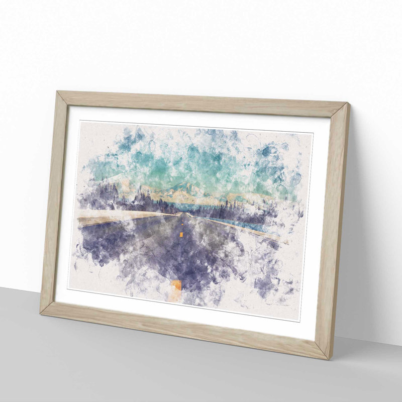 Alaskan Mountains Watercolour - Picture Frame Graphic Art Print, Oak Framed, 36cm H x 48cm W x 2cm D