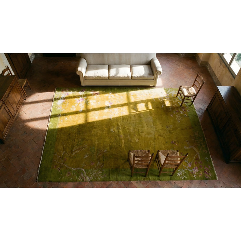 Antique Nichols Workshop Chinese Art Deco Carpet Large Room Size Wool Yellow / Gold Rug