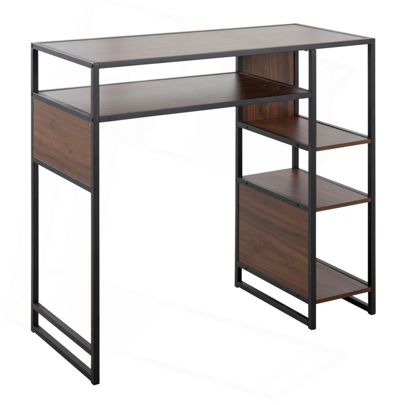 Table avec présentoir à hauteur de bar et espace de rangement en métal noir, Noyer / noir