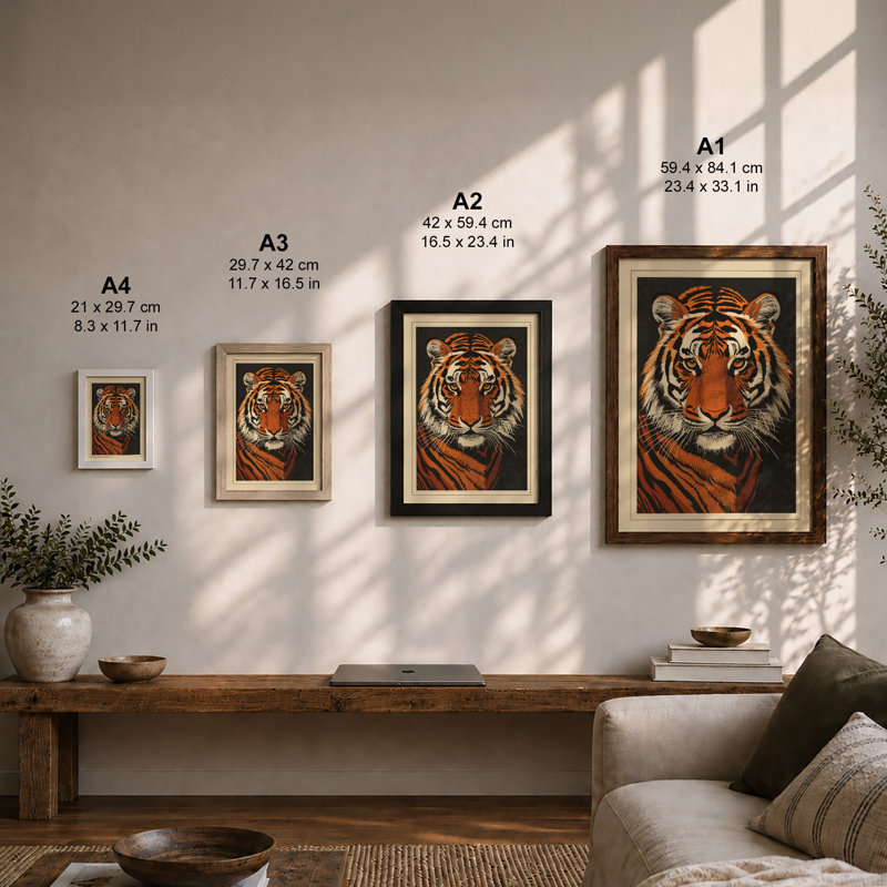Tiger's Gaze Rustic - Framed Print, Unframed, A1 - 84.1 x 59.4 cm